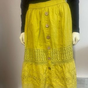 Chartreuse cotton midi skirt Size Medium
